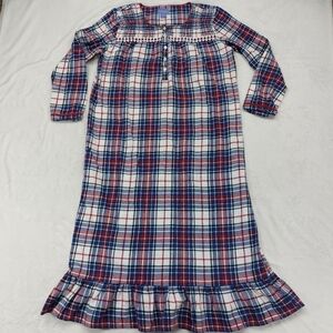 LAURA SCOTT WOMENS BLUE WHITE RED GREEN PLAID FLANNEL RUFFLE HEM NIGHTGOWN SZ M